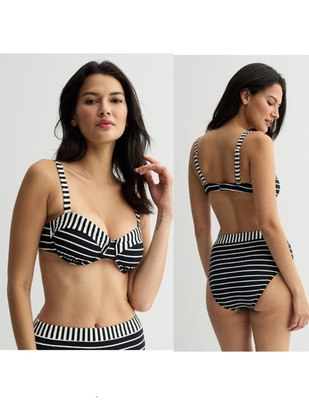 NWT Women's Freshwater Black & White Stripes Underwire Bra Swim Top Size S